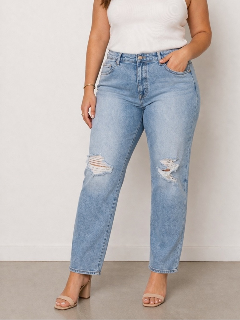 NWT Lovervet High‎ Rise Straight Distressed Super Stretch 22W Casual Effortless